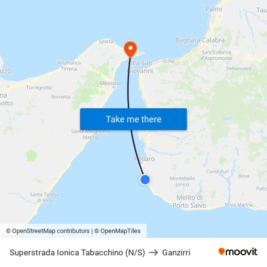 Superstrada Ionica  Tabacchino (N/S) to Ganzirri map