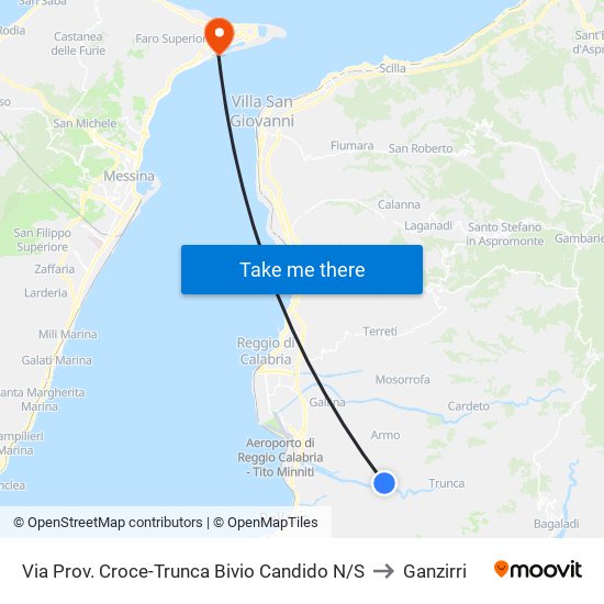 Via Prov. Croce-Trunca Bivio Candido N/S to Ganzirri map