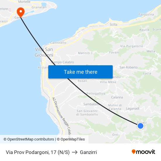 Via Prov Podargoni, 17 (N/S) to Ganzirri map