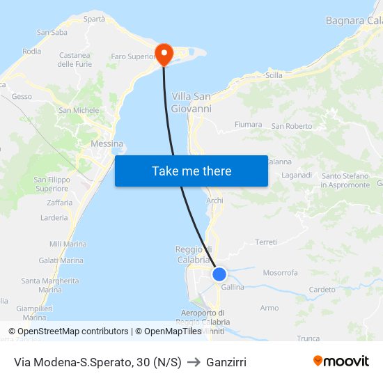 Via Modena-S.Sperato, 30 (N/S) to Ganzirri map