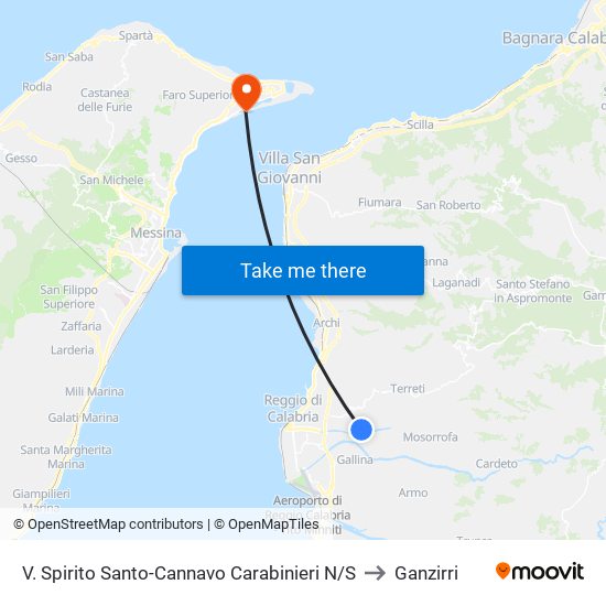 V. Spirito Santo-Cannavo Carabinieri N/S to Ganzirri map
