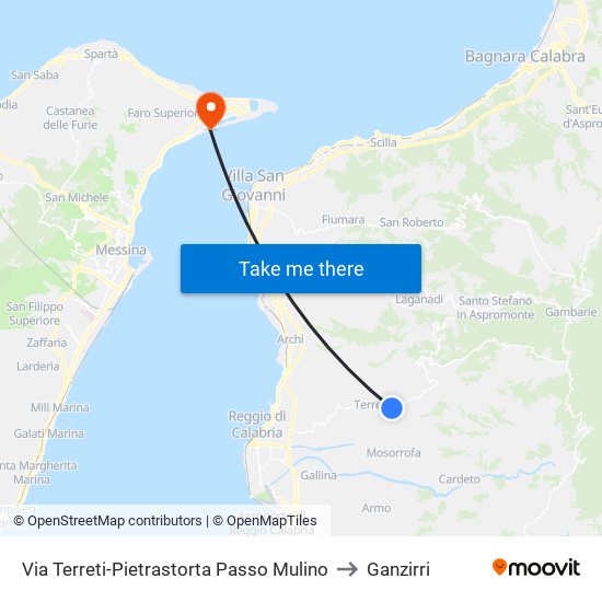 Via Terreti-Pietrastorta  Passo Mulino to Ganzirri map