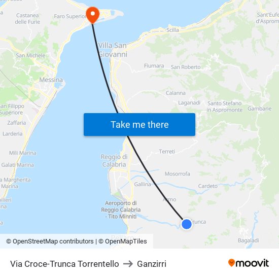 Via Croce-Trunca  Torrentello to Ganzirri map