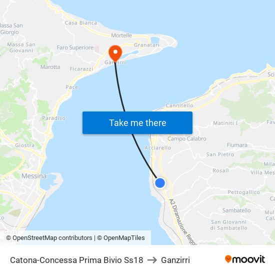 Catona-Concessa  Prima Bivio Ss18 to Ganzirri map