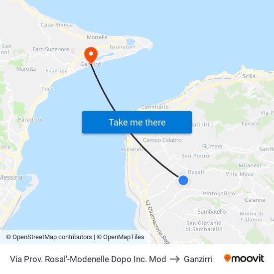 Via Prov. Rosal'-Modenelle Dopo Inc. Mod to Ganzirri map