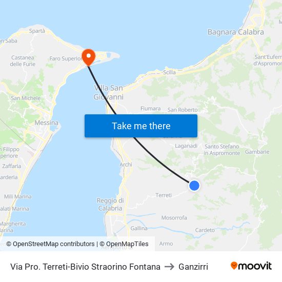 Via Pro. Terreti-Bivio Straorino Fontana to Ganzirri map