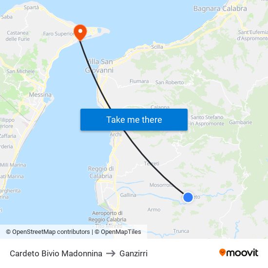 Cardeto Bivio Madonnina to Ganzirri map
