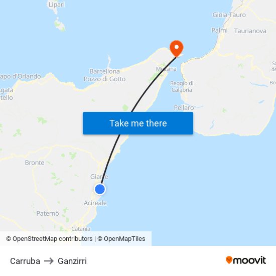 Carruba to Ganzirri map