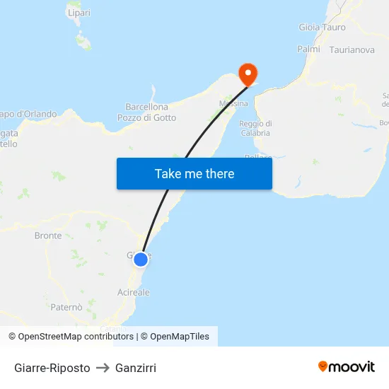 Giarre-Riposto to Ganzirri map