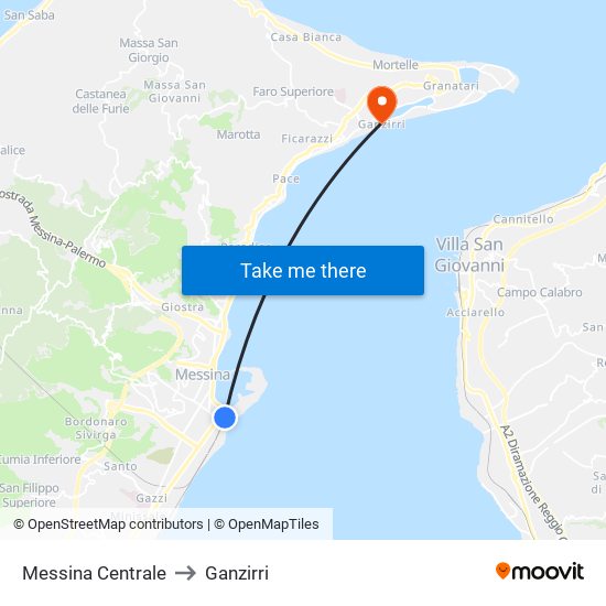 Messina Centrale to Ganzirri map