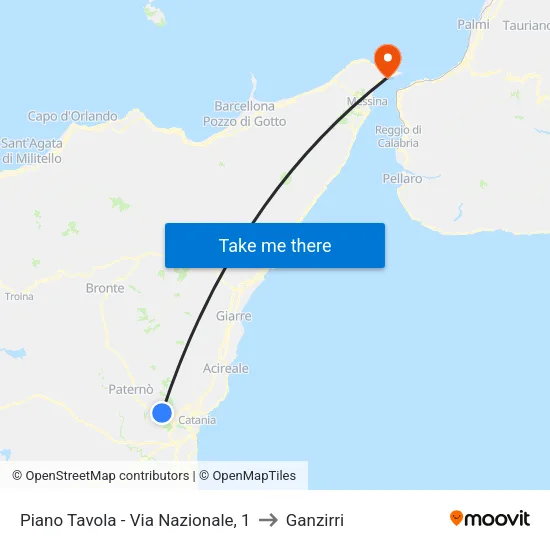 Piano Tavola - National Road 1 to Ganzirri map