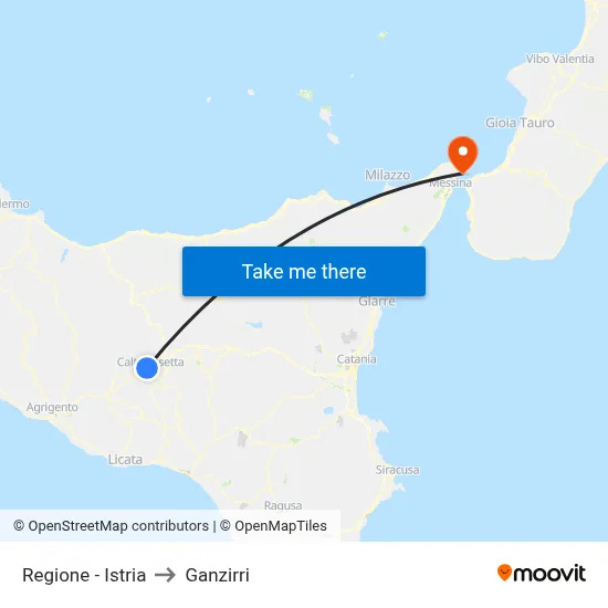 Regione - Istria to Ganzirri map