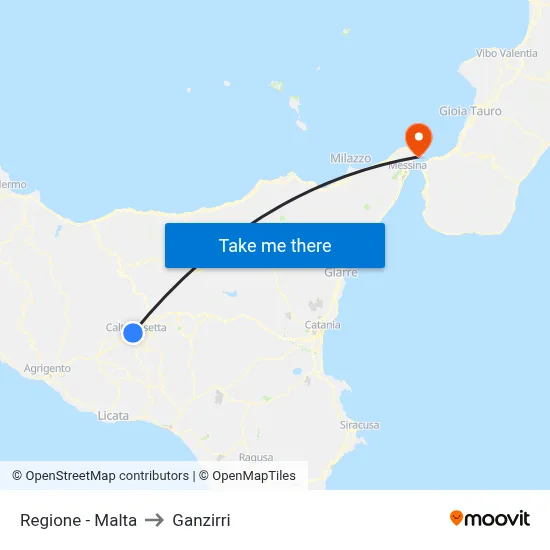 Region - Malta to Ganzirri map
