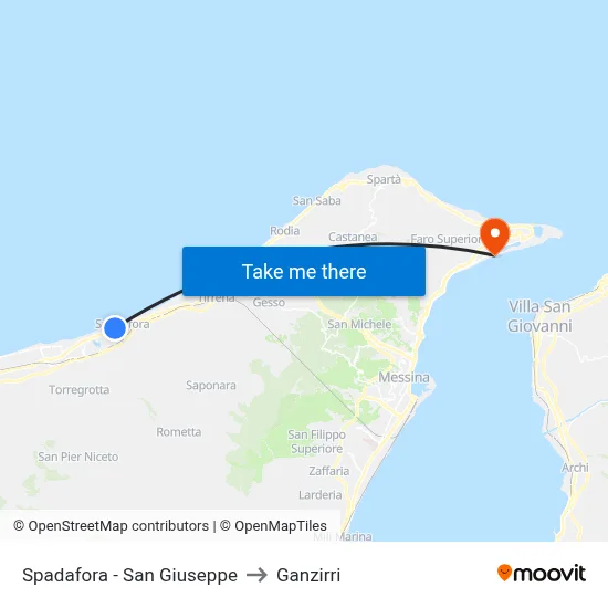 Spadafora - San Giuseppe to Ganzirri map