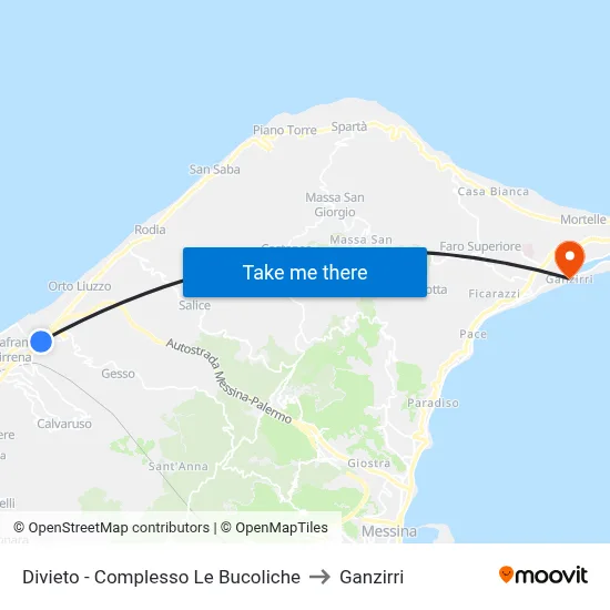 Divieto - Le Bucoliche Complex to Ganzirri map