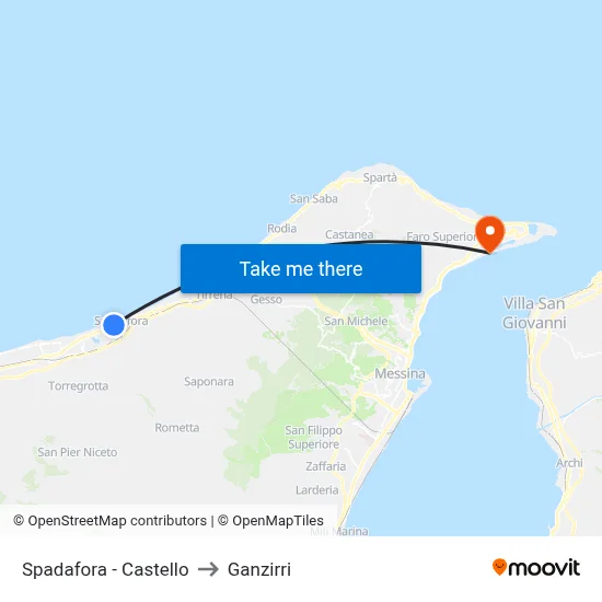 Spadafora - Castle to Ganzirri map