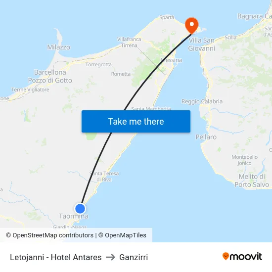 Letojanni - Hotel Antares to Ganzirri map