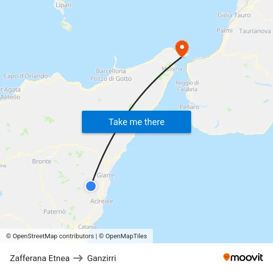 Zafferana Etnea to Ganzirri map