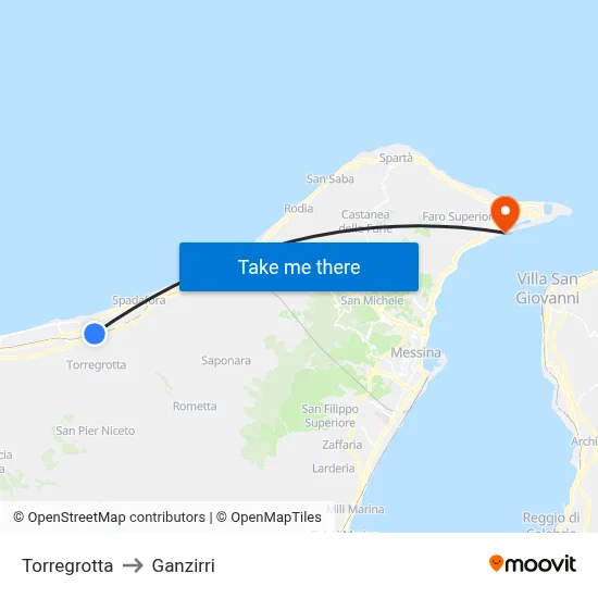 Torregrotta to Ganzirri map