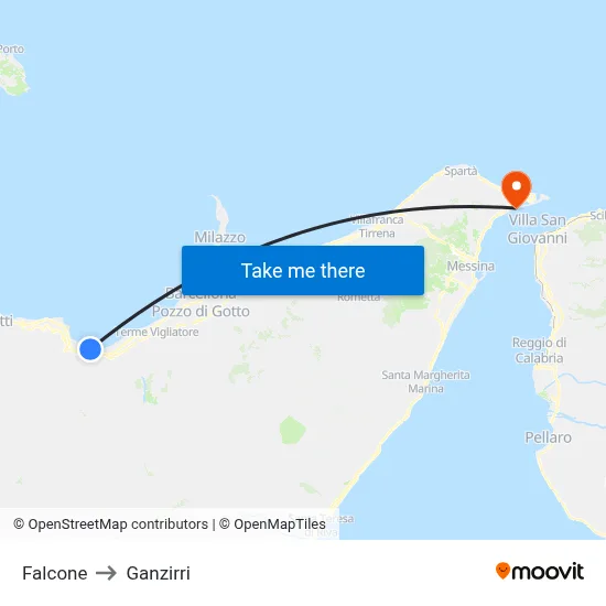 Falcone to Ganzirri map
