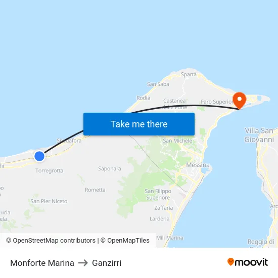 Monforte Marina to Ganzirri map