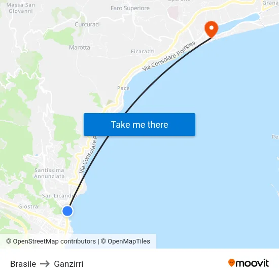 Brazil to Ganzirri map