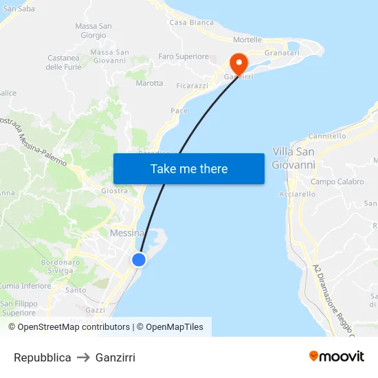 Repubblica to Ganzirri map