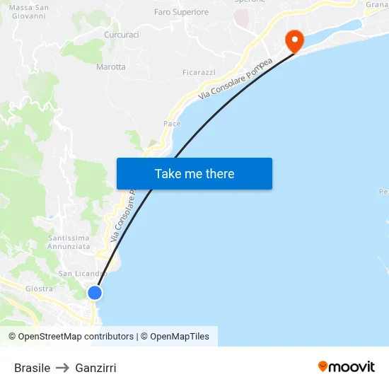 Brazil to Ganzirri map