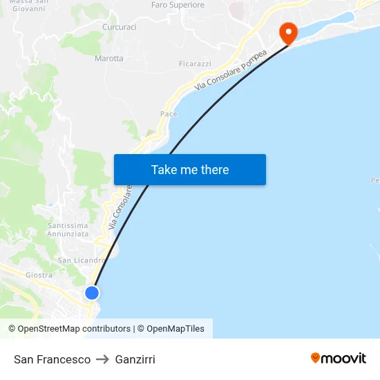Saint Francis to Ganzirri map