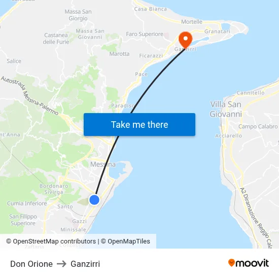 Don Orione to Ganzirri map