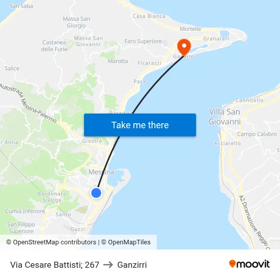 Cesare Battisti Street; 267 to Ganzirri map