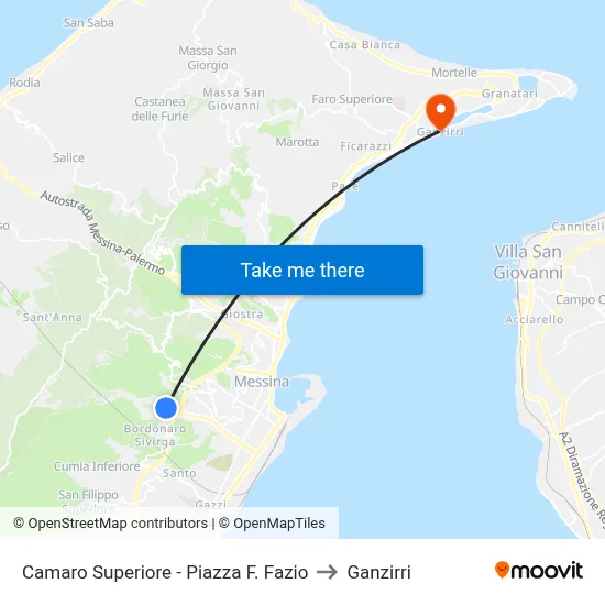 Upper Camaro - F. Fazio Square to Ganzirri map