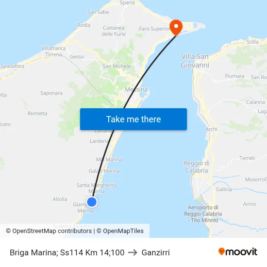Briga Marina; Highway 114 Km 14;100 to Ganzirri map