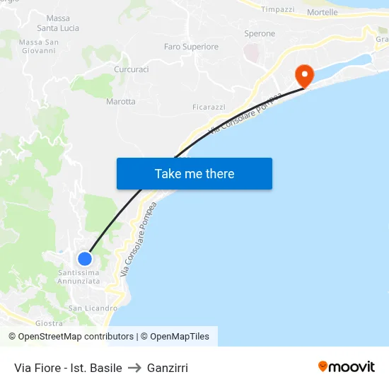 Via Fiore - Basile Institute to Ganzirri map