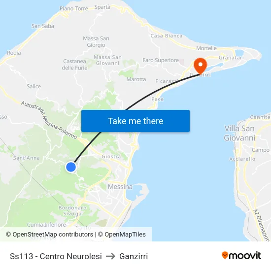 Highway 113 - Neuro Center to Ganzirri map