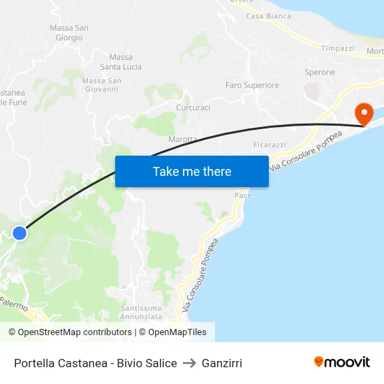 Portella Castanea - Salice Junction to Ganzirri map