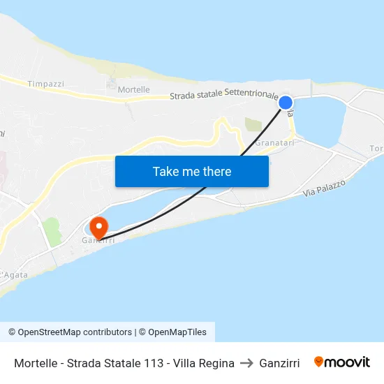 Mortelle - State Road 113 - Villa Regina to Ganzirri map