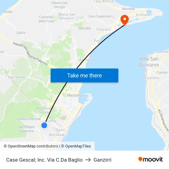 Case Gescal Baglio Road Junction to Ganzirri map