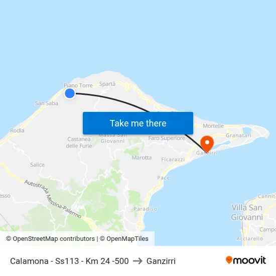 Calamona - Highway 113 - Km 24-500 to Ganzirri map