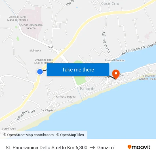 St. Panoramica Dello Stretto Km 6;300 to Ganzirri map