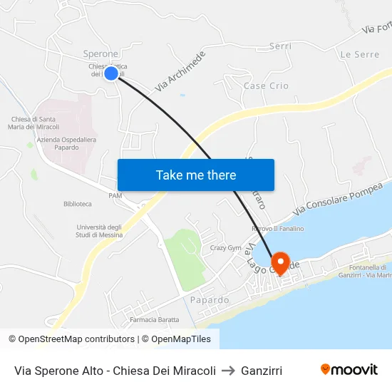 Upper Sperone Street - Church of Miracles to Ganzirri map