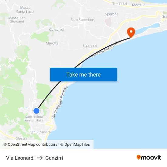 Leonardi Street to Ganzirri map