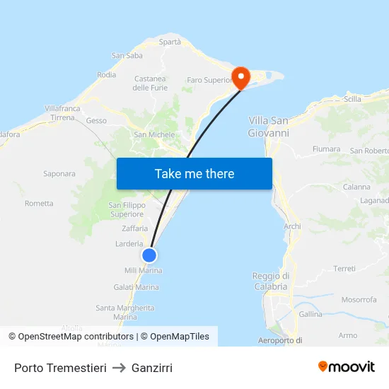 Tremestieri Port to Ganzirri map