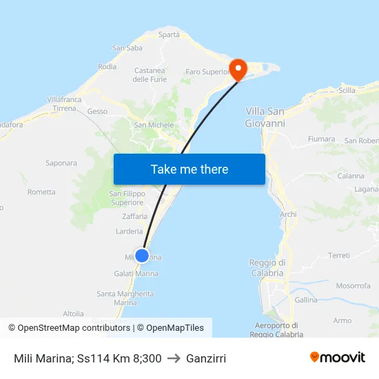 Mili Marina; Ss114 Km 8;300 to Ganzirri map