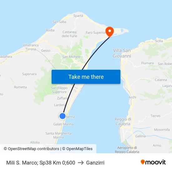 Mili S. Marco; Sp38 Km 0;600 to Ganzirri map