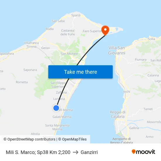 Mili St. Marco; Route SP38 Km 2.200 to Ganzirri map