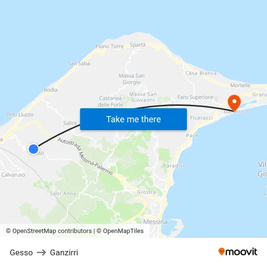 Gesso to Ganzirri map