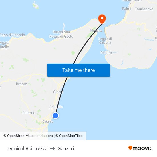 Terminal Aci Trezza to Ganzirri map
