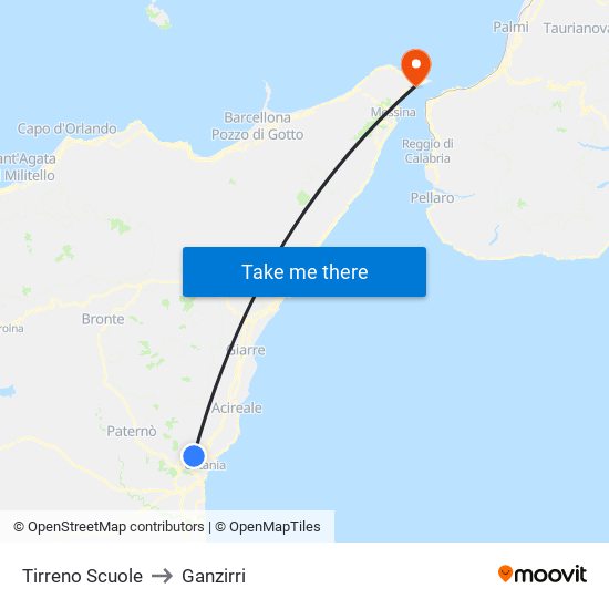 Tirreno Scuole to Ganzirri map
