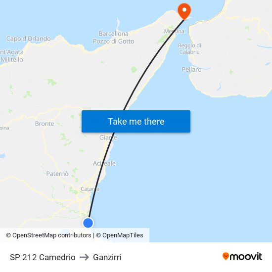 SP 212 Camedrio to Ganzirri map